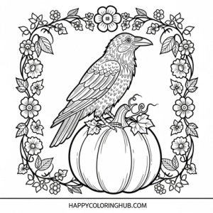 Ravens halloween coloring page for stress relief