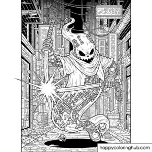 Sassy cyberpunk ghosts coloring page