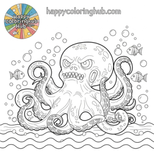 Scary doodle octopus coloring page