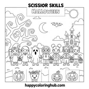 Scissor skills halloween coloring page