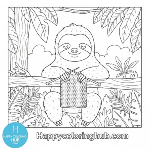Sloths knitting coloring page for men