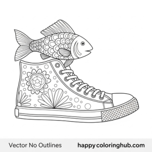 Sneakers fishing coloring page for kids