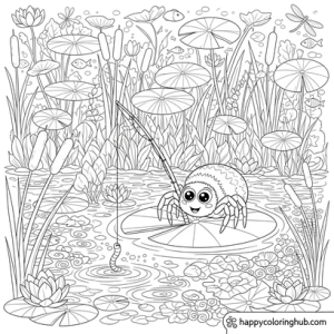 Spiders fishing coloring page for teens