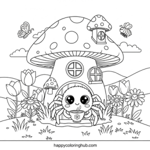 Spiders spring coloring page for teens