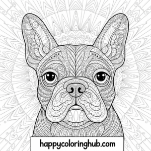 Surreal french bulldogs coloring page for kids