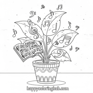 Surreal houseplants coloring page for teens
