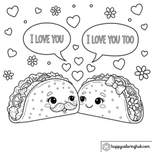 Tacos valentine coloring page for women