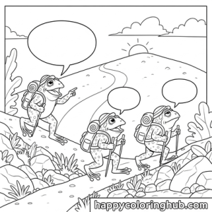 Toads hiking coloring page for men