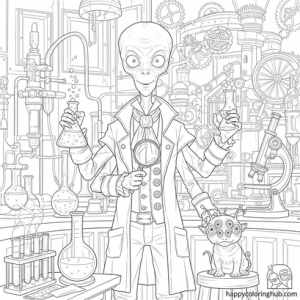 Victorian aliens coloring page for anxiety relief