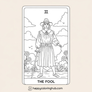 Watercolor style tarot cards coloring page for seniors