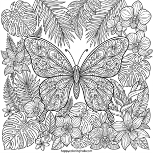 Psychedelic butterflies coloring page for women
