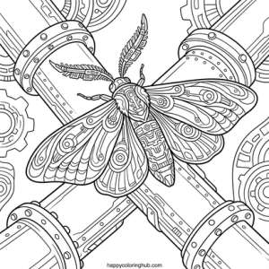 Cyberpunk moths coloring page for seniors