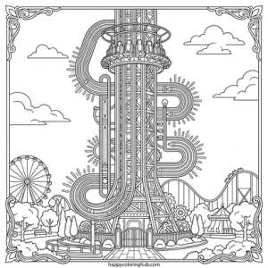 Cyberpunk amusement parks coloring page for kids