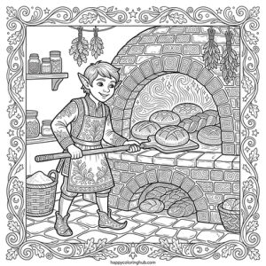 Elves baking coloring page for women