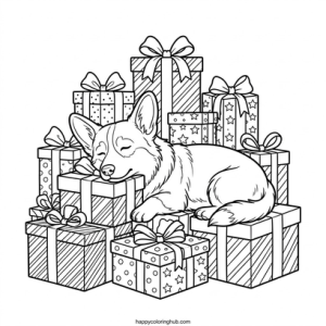 Corgis christmas coloring page for relaxation
