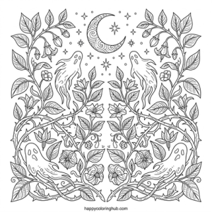 Stained glass ghosts coloring page