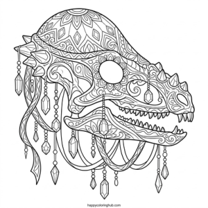 Relaxing pastel goth dinosaurs coloring page