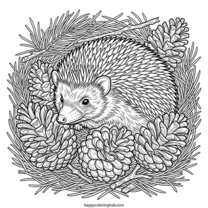 Simple black background hedgehogs coloring page