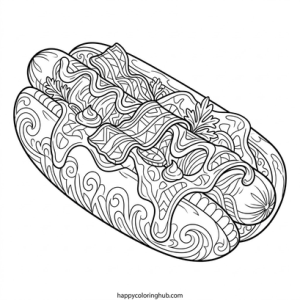 Bold and easy hot dog coloring page