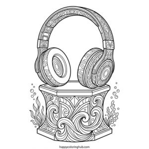Retro 90s musical instruments coloring page for anxiety relief