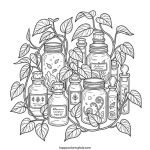 Houseplants hunting coloring page for anxiety relief