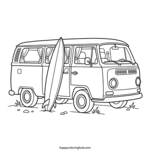 Retro 90s camper vans coloring page for kids