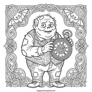Chibi zombies coloring page for stress relief