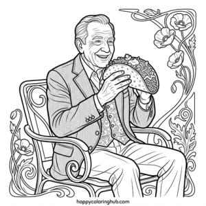 Retro 80s tacos coloring page for seniors