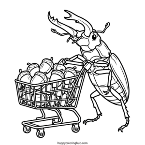 Beetles shopping coloring page for kids