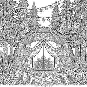Cozy tent coloring page