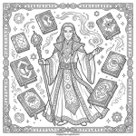 Beautiful dark fantasy wizards coloring page