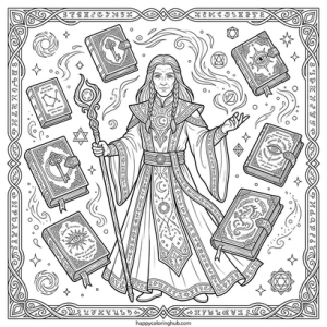 Beautiful dark fantasy wizards coloring page