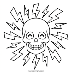 Retro 80s skulls coloring page for kids