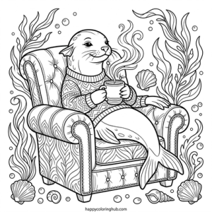 Dolphins drinking coffee coloring page for men