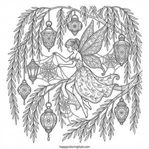 Complex kawaii fairies coloring page