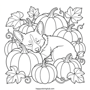 Corgis autumn coloring page for adults