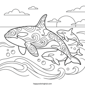 Whales hunting coloring page for men