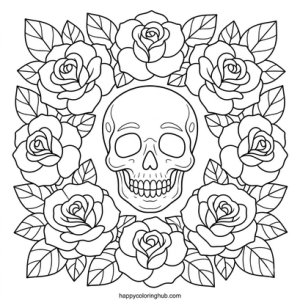 Easy pastel goth skulls coloring page