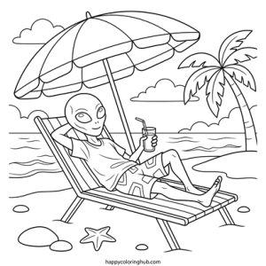 Aliens summer coloring page for relaxation