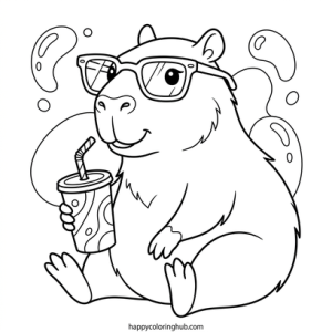Retro 90s capybaras coloring page for women
