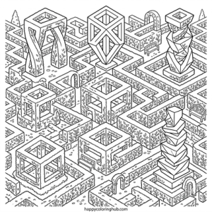 Surreal amusement parks coloring page for relaxation