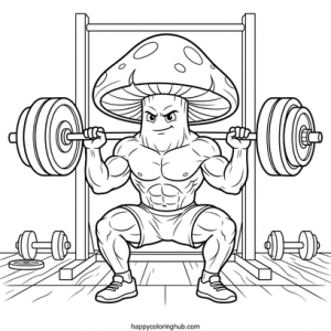 Mushrooms working out coloring page for teens