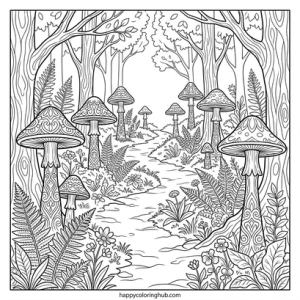 Elf village coloring page