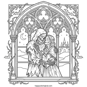 Zombies wedding coloring page for relaxation