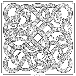 Detailed reverse snakes coloring page