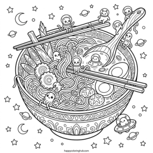 Funny psychedelic ramen coloring page