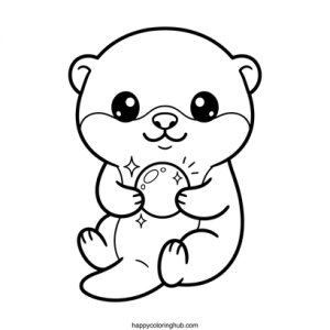 Chibi otters coloring page for kids