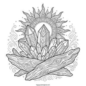 Crystals summer coloring page for relaxation