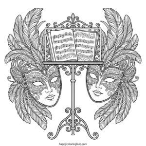 Circus playing music coloring page for relaxation