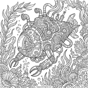 Steampunk octopus coloring page for men
